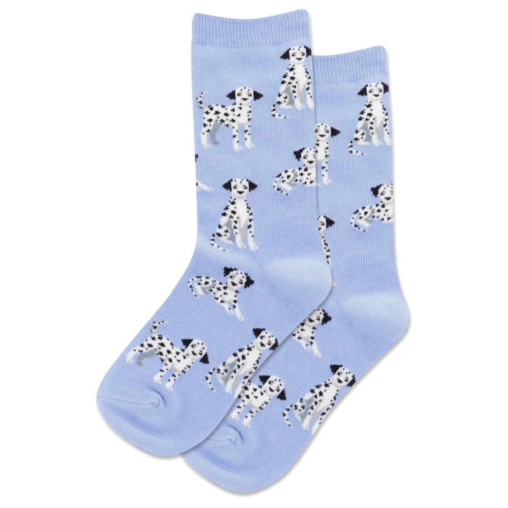 Hot Sox Girls' Fun Animal Crew 1 Pair Pack-Cool & Cute Casual Novelty Socks for Kids, Dalmations (Periwinkle), Medium-Large