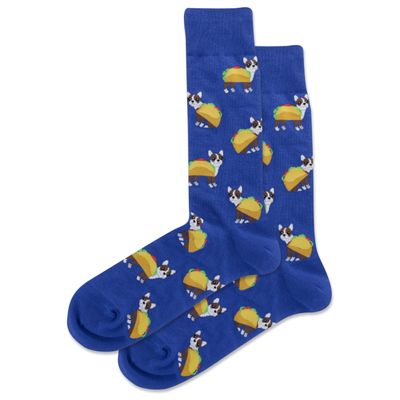 Hot Sox Men's Animal Series Novelty Casual Crew Socks, Taco Terrier (Dark Blue), Shoe Size: 6-12