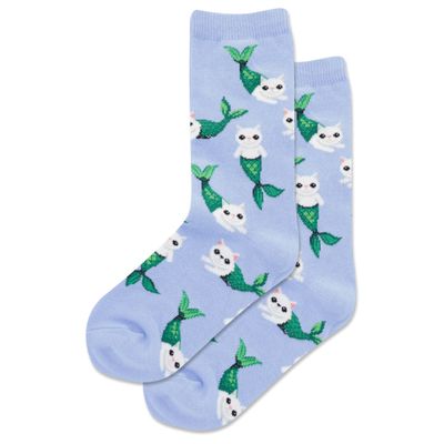 Hot Sox Girls' Fun Animal Crew 1 Pair Pack-Cool & Cute Casual Novelty Socks for Kids, Catfish (Periwinkle), Large-X-Large