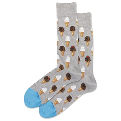 Hot Sox Men's Food and Booze Novelty Casual Crew Socks, Ice Cream (Grey Heather), Shoe Size: 6-12