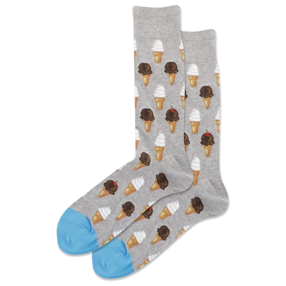 Hot Sox Men's Food and Booze Novelty Casual Crew Socks, Ice Cream (Grey Heather), Shoe Size: 6-12