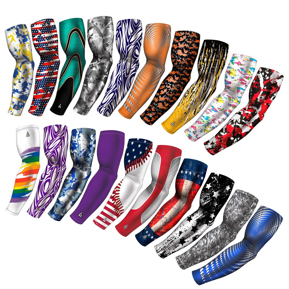 B-Driven Premium Pro-Fit Sports Compression Arm Sleeve (Mystery Pack of 20) Graphic Designs Baseball Arm Sleeves For Men Women - Youth & Adult Sizes for Football Basketball