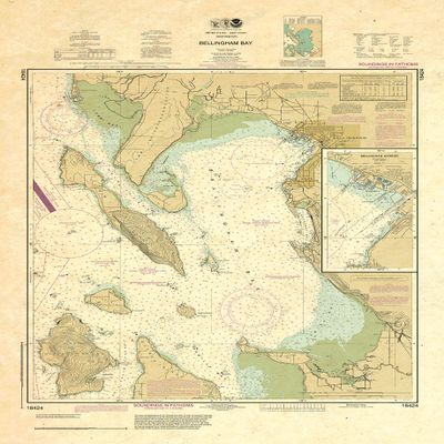 Paradise Cay Publications Antiqued NOAA Chart 18424: Bellingham Bay; Bellingham Harbor