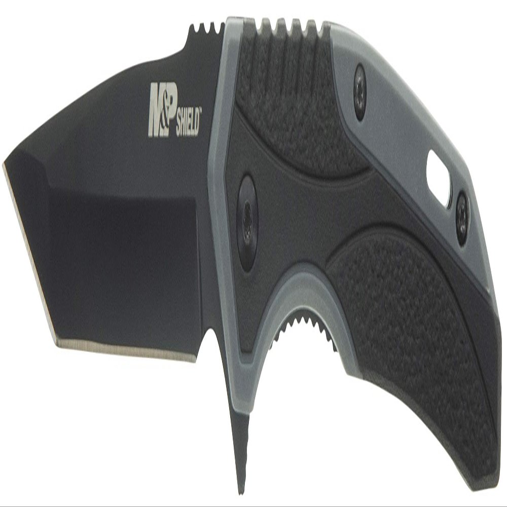 Smith & Wesson M&P Shield 6.8in Stainless Steel Assisted Opening Knife with 2.8in Tanto Blade and Rubberized Handle for Outdoor, Tactical, Survival and EDC