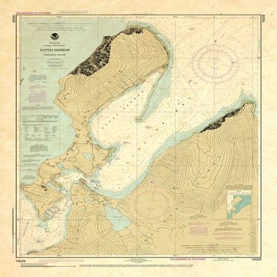 Paradise Cay Publications Antiqued NOAA Chart 16529: Dutch Harbor