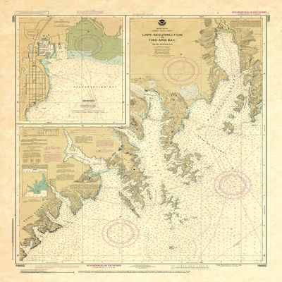 Paradise Cay Publications, Inc. Antiqued NOAA Chart 16682: Cape Resurrection to Two Arm Bay; Seward