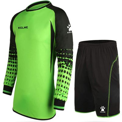 KELME Soccer Goalie Jersey Padded Uniform Kit - Goalkeeper Jersey, Shorts & Socks - Mens Football Padded Shirt - Kids and Adult Sizes (Green (No Socks), X-Small)