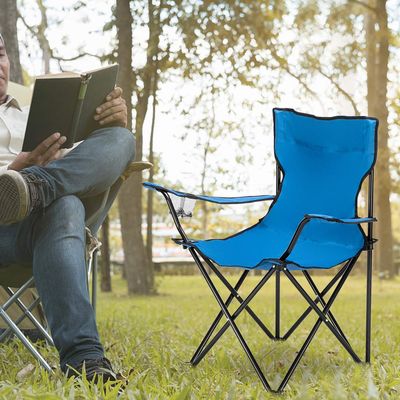 Long & Bright Small Camp Chair Portable Folding Outdoor Metal Pipe Chair for Relaxation Heavy Duty Support 230 LBS (Blue)