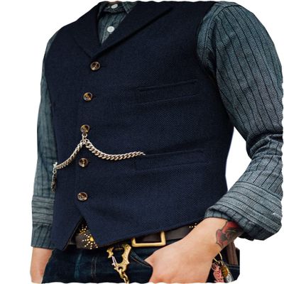 Ceehuteey Mens Classic Wool Tweed Suit Vest Casual Sleeveless Jacket Herringbone Waistcoat for Tuxedos(Navy,XX-Large)
