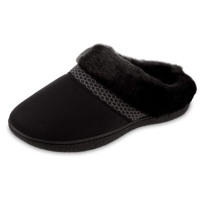 Isotoner Women's Indoor/Outdoor Slip-on Microsuede Mallory Clog Slippers with Memory Foam Comfort, Black, 8.5-9