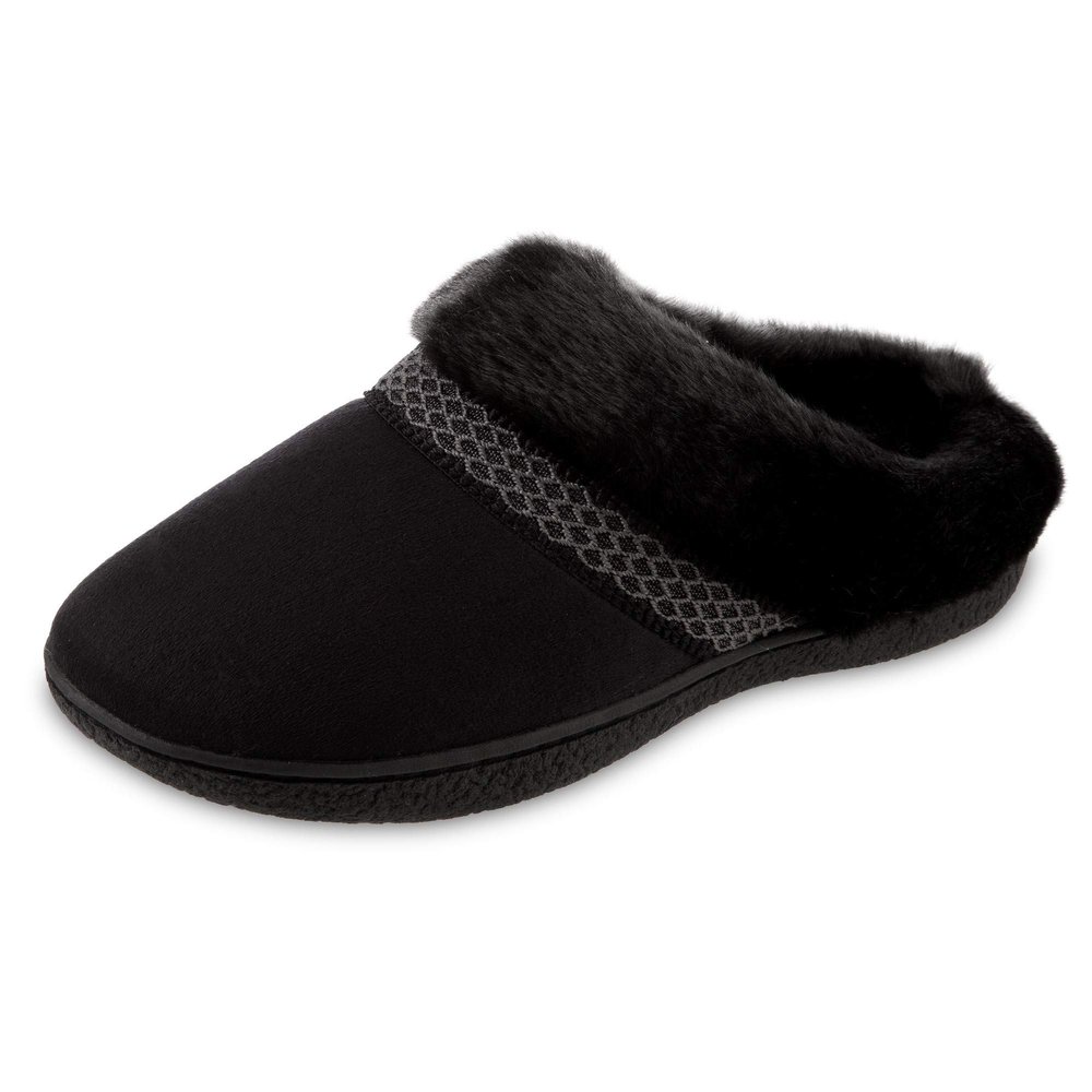 Isotoner Women's Indoor/Outdoor Slip-on Microsuede Mallory Clog Slippers with Memory Foam Comfort, Black, 8.5-9