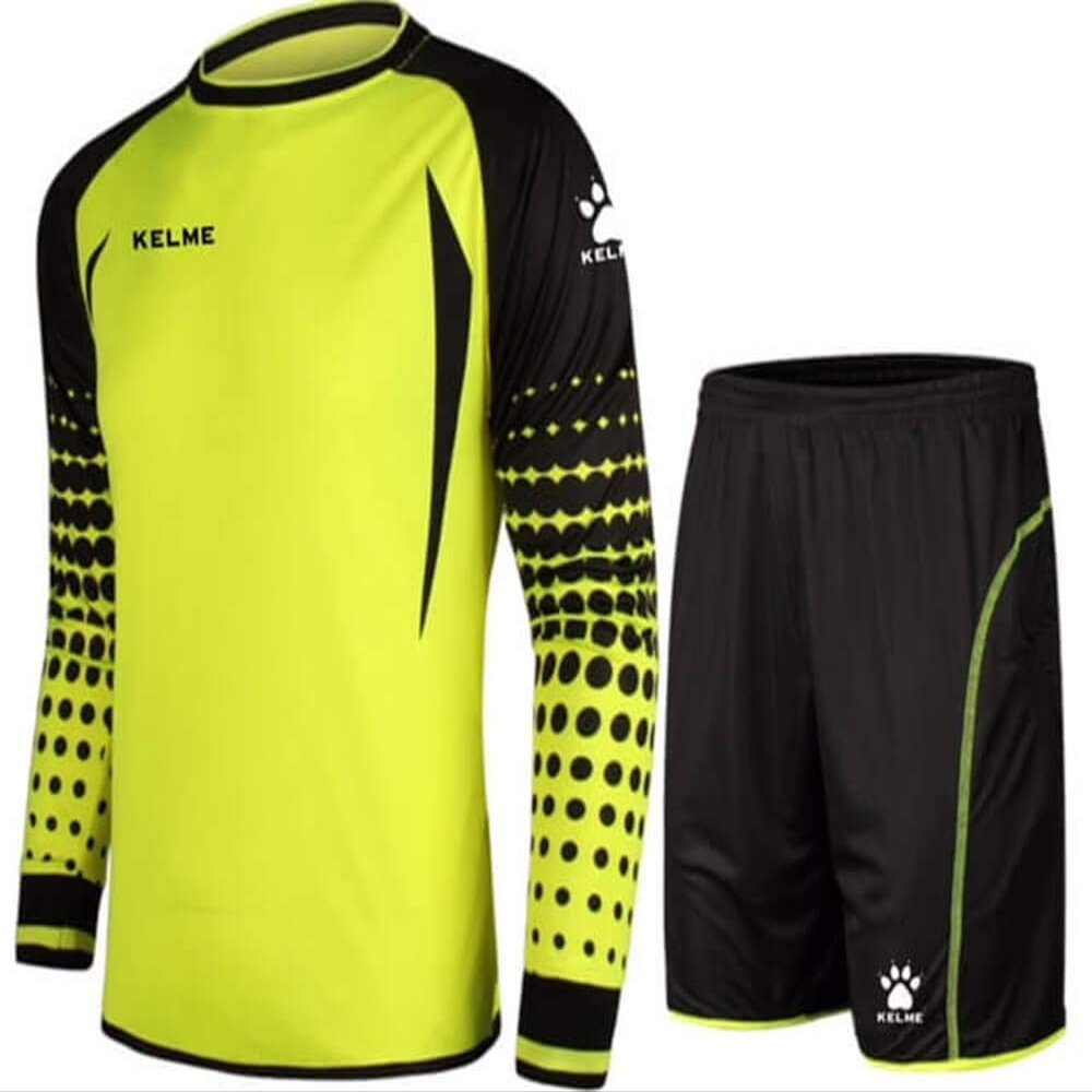 KELME Soccer Goalie Jersey Padded Uniform Kit - Goalkeeper Jersey, Shorts & Socks - Mens Football Padded Shirt - Kids and Adult Sizes (Yellow (No Socks), Small)