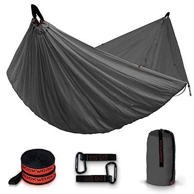 ROCKWORKX Camping Hammock USA Single & Double Portable Multi-Use as Sunshade/Weather Shade/Tent Cover for Compact Travel Indoor & Outdoor (Multiple Colors)
