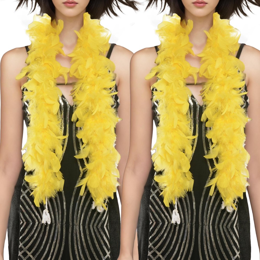 Handy Lidy Pack of 2 Chandelle Boa 25g 47inch Feather Boa Women Turkey Party Dress Up Costume Accessory-Yellow