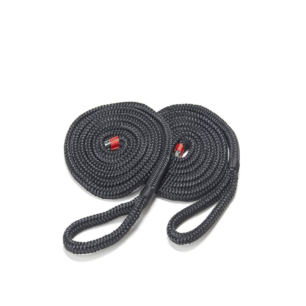 Boat Fender Lines, 3/8 Inch Double Braided Nylon Rope, 6 Ft with Loop, 2 Pack, Black, for Buoy, Jet Ski Mooring, Docking & Small Boat Bumpers