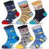 Eocom 6 Pairs Children's Winter Warm Wool Animal Crew Socks Kids Boys Girls Socks (Car, 8-12 Years) view 1