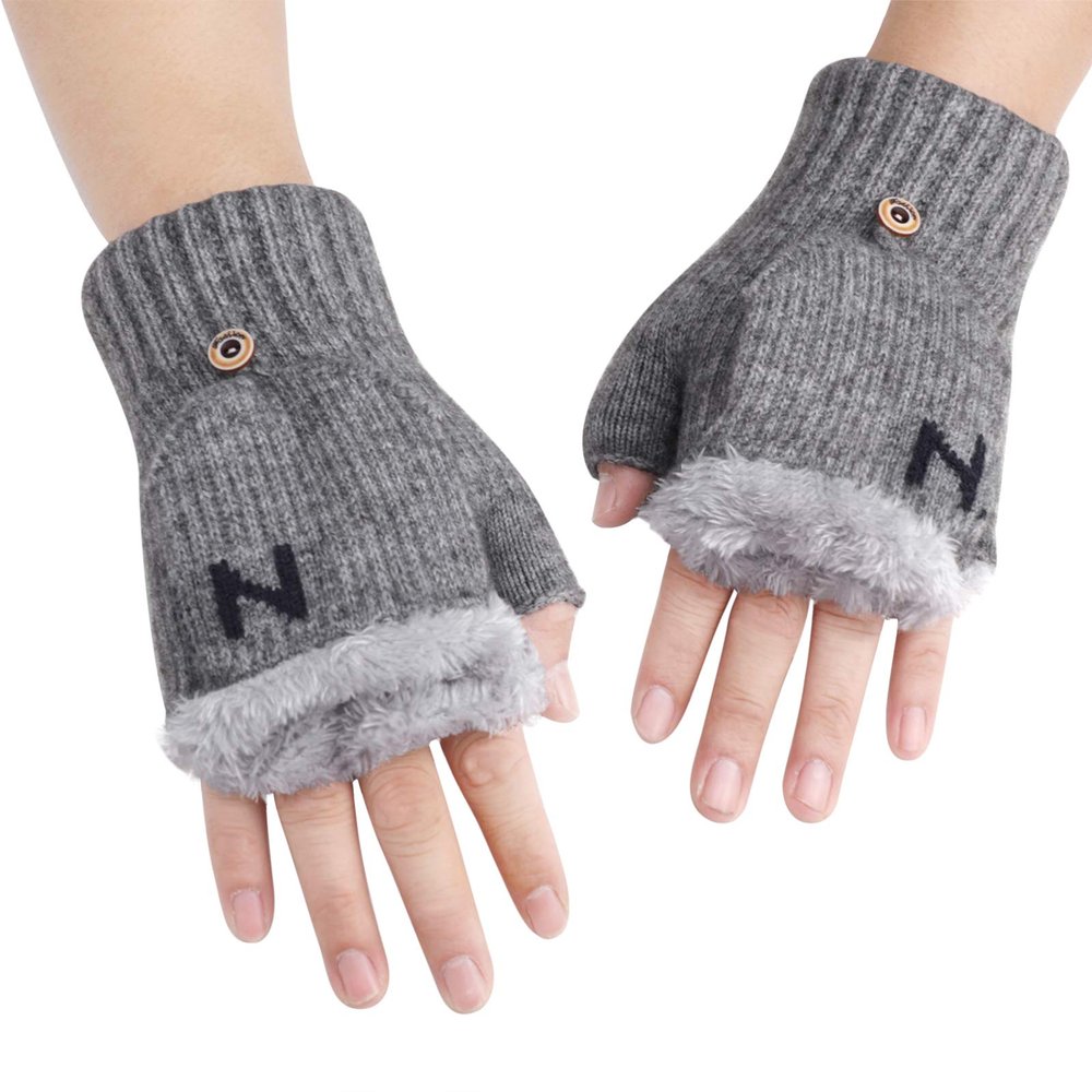 Women Girls Gloves Half Finger Texting Warm Snow Smartphone Mittens Gloves (Grey1)