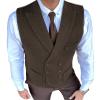 Aesido Classic Men's Waistcoat Slim Fit Tweed Wool Herringbone V Neck Double Breasted Formal Vest for Wedding Groomsmen(Light Navy,XXXL) view 4