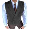 Aesido Classic Men's Waistcoat Slim Fit Tweed Wool Herringbone V Neck Double Breasted Formal Vest for Wedding Groomsmen(Burgundy,S) view 3