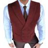 Aesido Classic Men's Waistcoat Slim Fit Tweed Wool Herringbone V Neck Double Breasted Formal Vest for Wedding Groomsmen(Burgundy,L) view 1