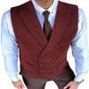 Aesido Classic Men's Waistcoat Slim Fit Tweed Wool Herringbone V Neck Double Breasted Formal Vest for Wedding Groomsmen(Grey,Customize) view 4