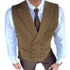 Aesido Classic Men's Waistcoat Slim Fit Tweed Wool Herringbone V Neck Double Breasted Formal Vest for Wedding Groomsmen(Green,M) view 2