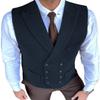 Aesido Classic Men's Waistcoat Slim Fit Tweed Wool Herringbone V Neck Double Breasted Formal Vest for Wedding Groomsmen(Navy,L) view 1