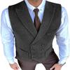 Aesido Classic Men's Waistcoat Slim Fit Tweed Wool Herringbone V Neck Double Breasted Formal Vest for Wedding Groomsmen(Black,M) view 1