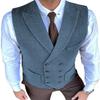 Aesido Classic Men's Waistcoat Slim Fit Tweed Wool Herringbone V Neck Double Breasted Formal Vest for Wedding Groomsmen(Black,M) view 3