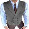 Aesido Classic Men's Waistcoat Slim Fit Tweed Wool Herringbone V Neck Double Breasted Formal Vest for Wedding Groomsmen(Black,M) view 4