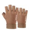 Thick Warm Fingerless Gloves Unisex Winter Stretchy Knit Half Finger Gloves (Color : Brown) view 1