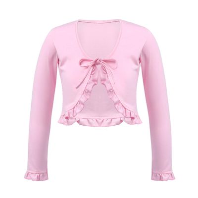 Kaerm Kids Big Girls Solid Long Sleeves Ballet Dance Cardigan Top Sweaters Princess Party Shrug Cover Up Pink 12 Years