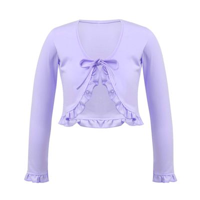 Kaerm Kids Big Girls Solid Long Sleeves Ballet Dance Cardigan Top Sweaters Princess Party Shrug Cover Up Light Purple 12 Years