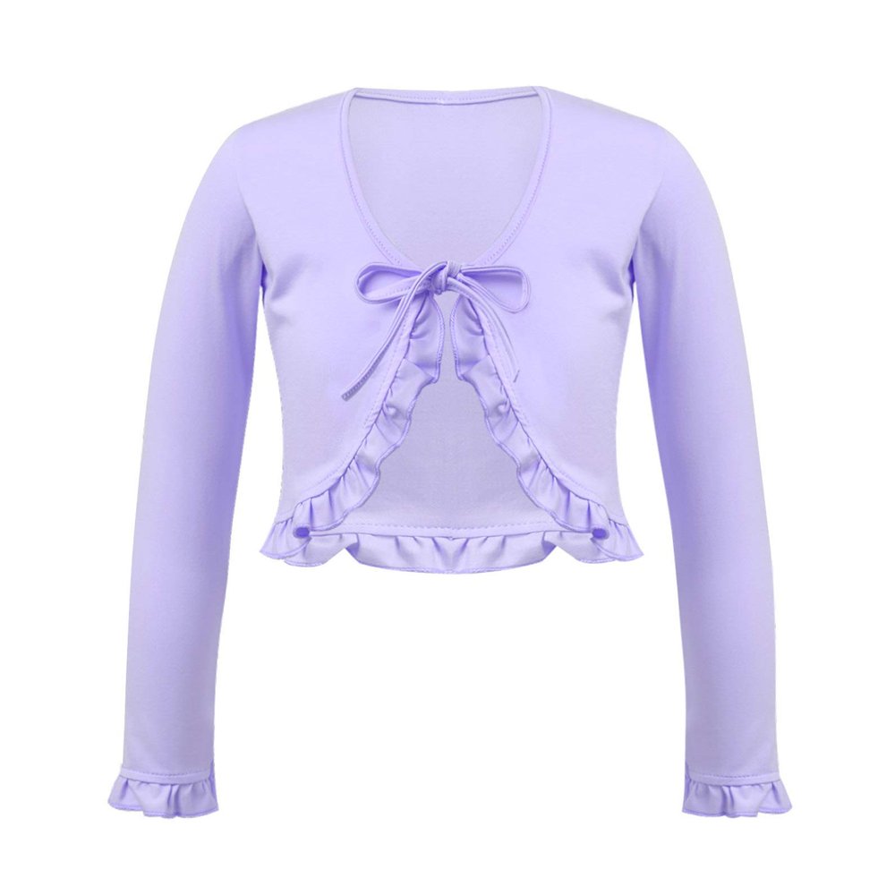Kaerm Kids Big Girls Solid Long Sleeves Ballet Dance Cardigan Top Sweaters Princess Party Shrug Cover Up Light Purple 12 Years