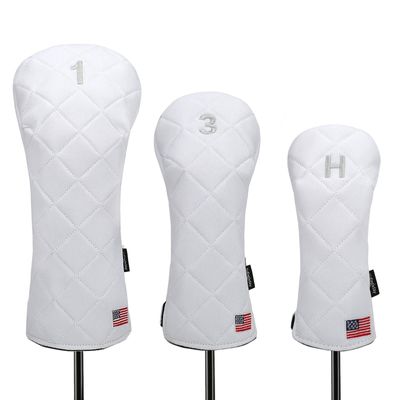 Golf Head Covers (3PCS) Driver Fairway #3 Hybrid USA Flag for Club Men Women (White)