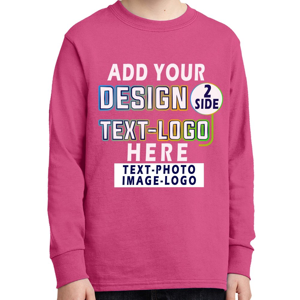 Custom Add Your Text Design Image Photo Two Sided Youth Girl Boy Personalized Long Sleeve Shirt Sangria