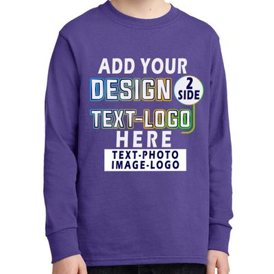 Custom Add Your Text Design Image Photo Two Sided Youth Girl Boy Personalized Long Sleeve Shirt Purple