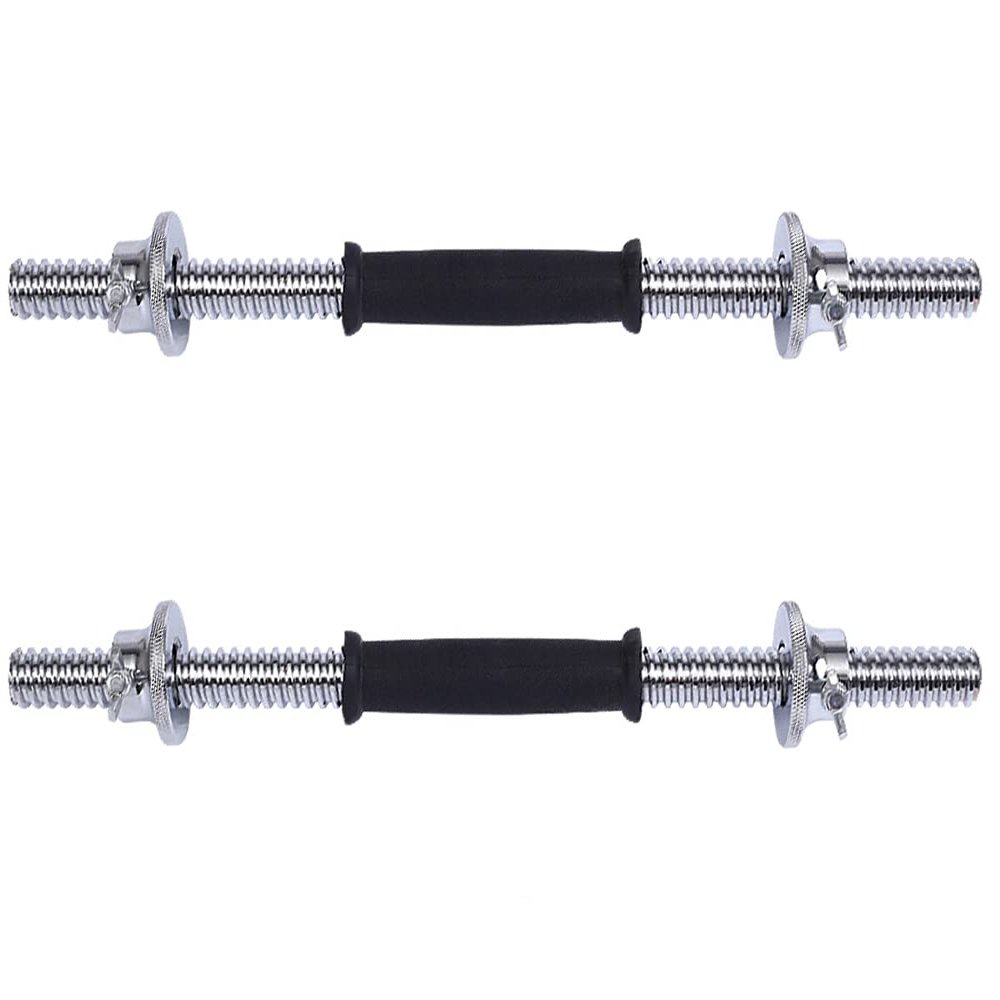 ZHLL 1 Pair 1 Inch Standard Diameter Adjustable Threaded Dumbbell Handles with Double Safety nut (Rubber Grip, 14)