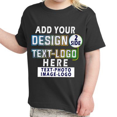 Custom T-Shirt Add Your Text Design Image Photo Two Sided Toddler Girl Boy Personalized Shirt Black