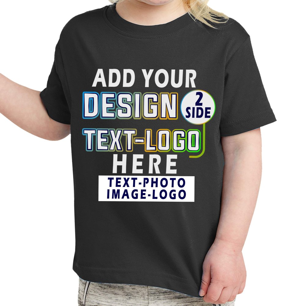 Custom T-Shirt Add Your Text Design Image Photo Two Sided Toddler Girl Boy Personalized Shirt Black