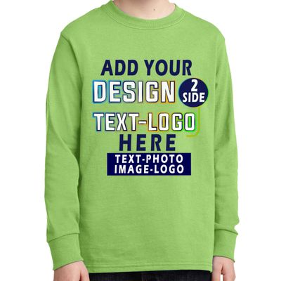 Custom Add Your Text Design Image Photo Two Sided Youth Girl Boy Personalized Long Sleeve Shirt Lime