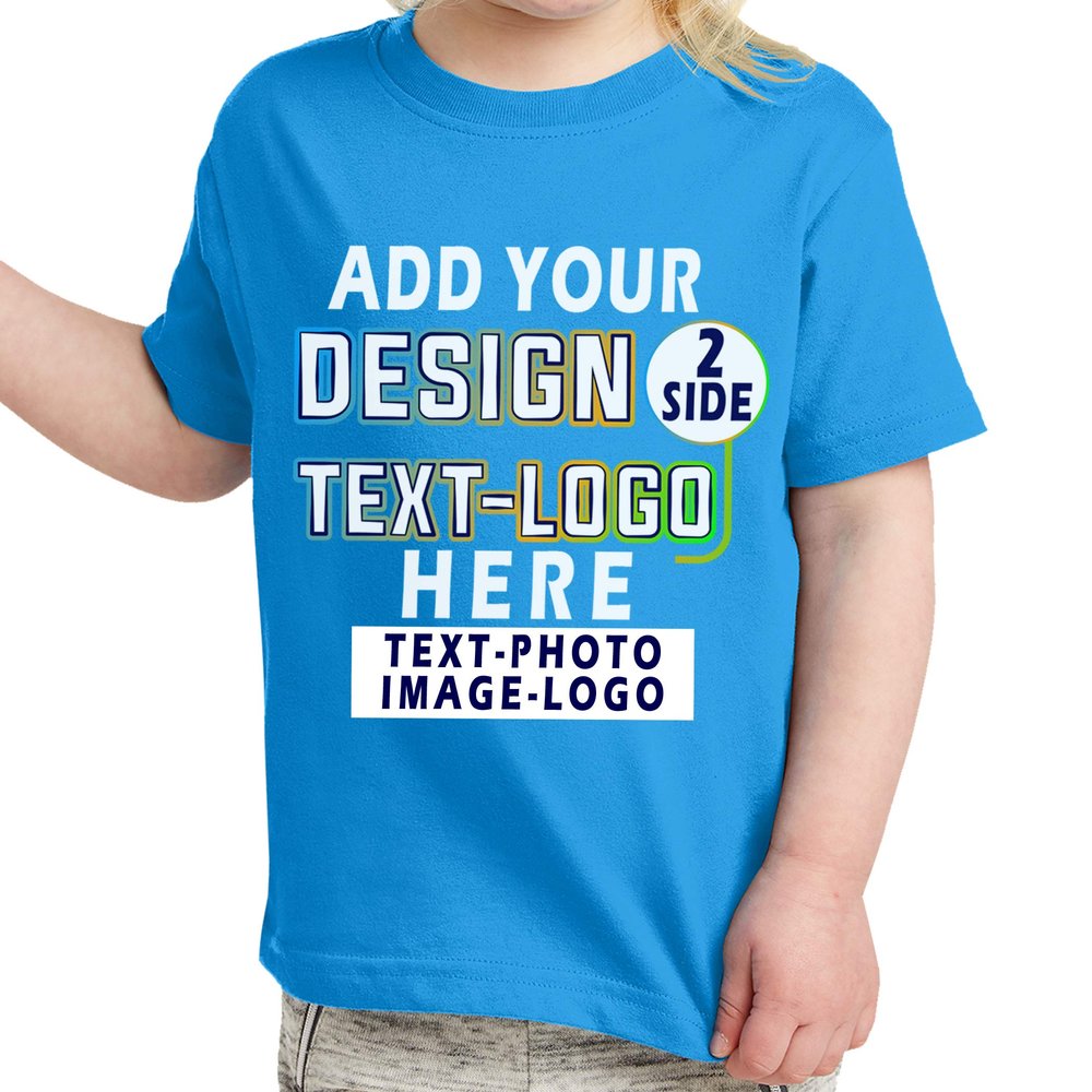Custom T-Shirt Add Your Text Design Image Photo Two Sided Toddler Girl Boy Personalized Shirt Cobalt
