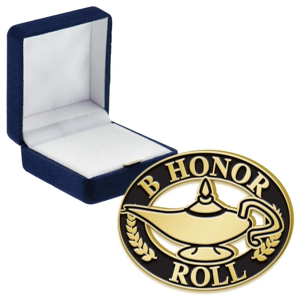 B Honor Roll Pins, B Honor Roll Pin With Blue Velvet Presentation Case, 50 Pack