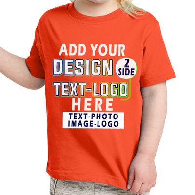 Custom T-Shirt Add Your Text Design Image Photo Two Sided Toddler Girl Boy Personalized Shirt Orange