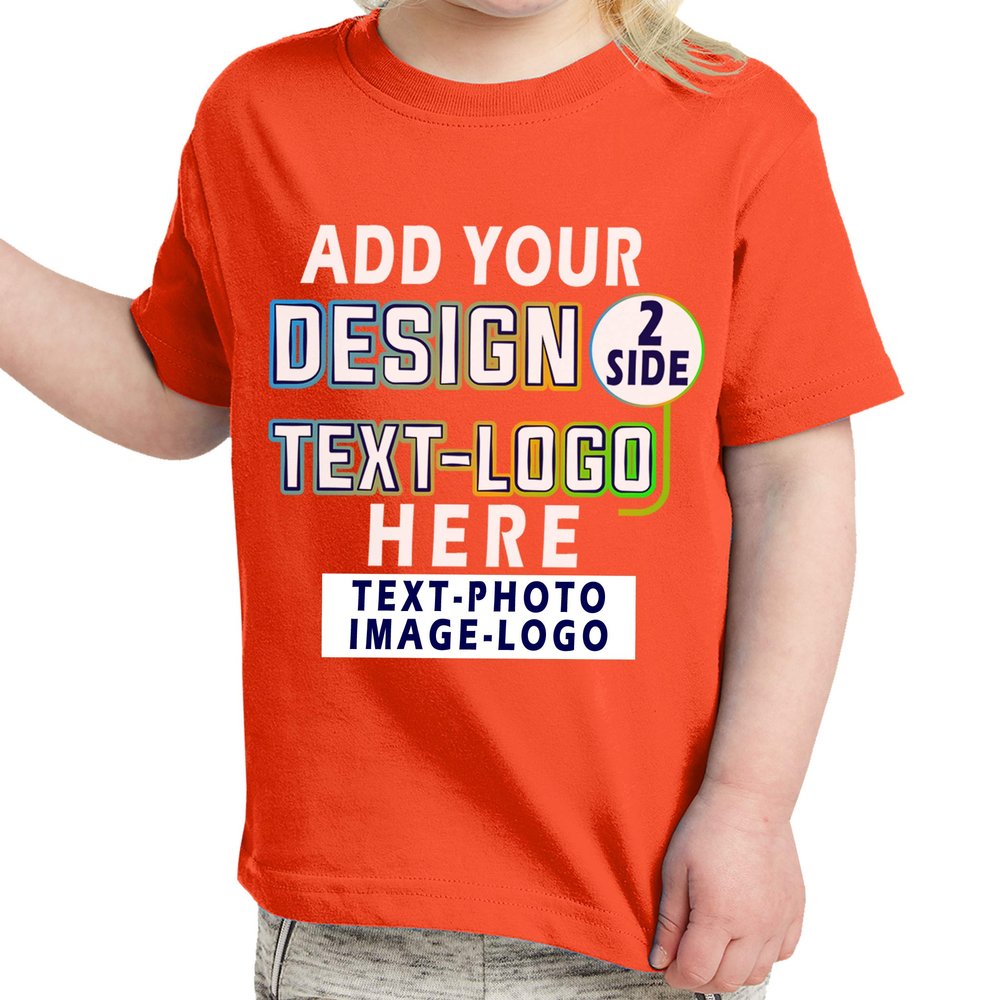 Custom T-Shirt Add Your Text Design Image Photo Two Sided Toddler Girl Boy Personalized Shirt Orange