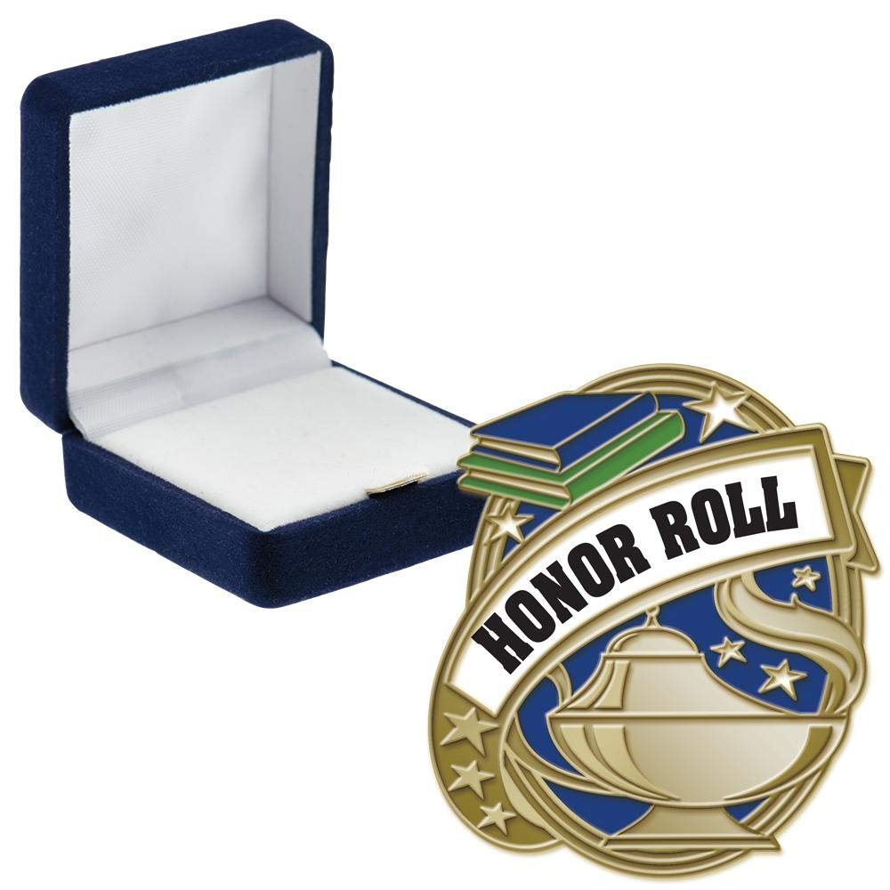 Crown Awards Honor Roll Kudos Pins, Honor Roll Kudos Pin with Blue Velvet Presentation Case, 100 Pack, Prime