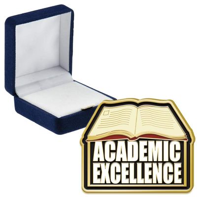 Academic Excellence Book Pins, Academic Excellence Book Pin With Blue Velvet Presentation Case, 50 Pack