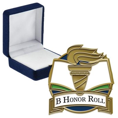 Crown Awards B Honor Roll Torch Pins, B Honor Roll Torch Pin with Blue Velvet Presentation Case, 30 Pack, Prime