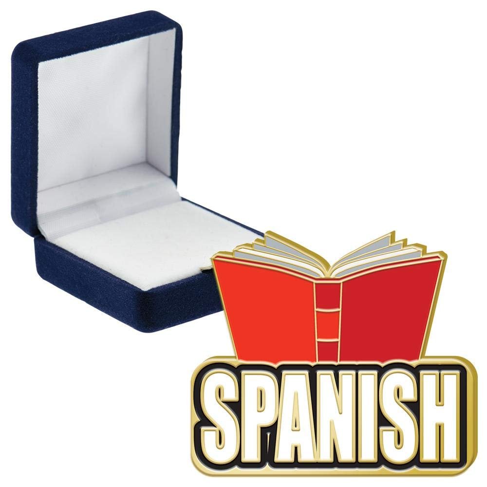 Crown Awards Spanish Enamel Pins, Spanish Enamel Pin with Blue Velvet Presentation Case, 50 Pack, Prime