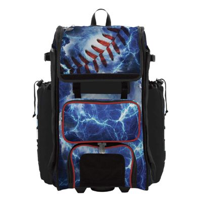 Boombah Rolling Catchers Superpack 2.0 Baseball/Softball Gear Bag - 23-1/2" x 13-1/2" x 9-1/2" - The Natural Black/Red/White - Telescopic Handle - Holds 4 Bats - Wheeled Version